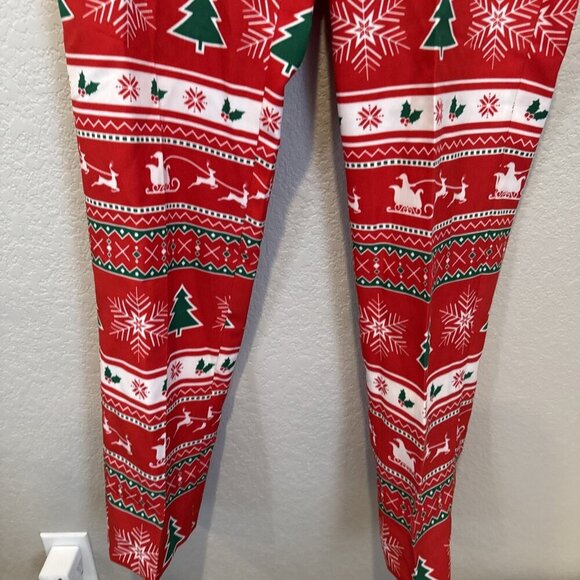 OppoSuits Mens Dress Pants 32 Red Nordic Noel Fair Isle Slim Christmas Santa - Picture 3 of 12